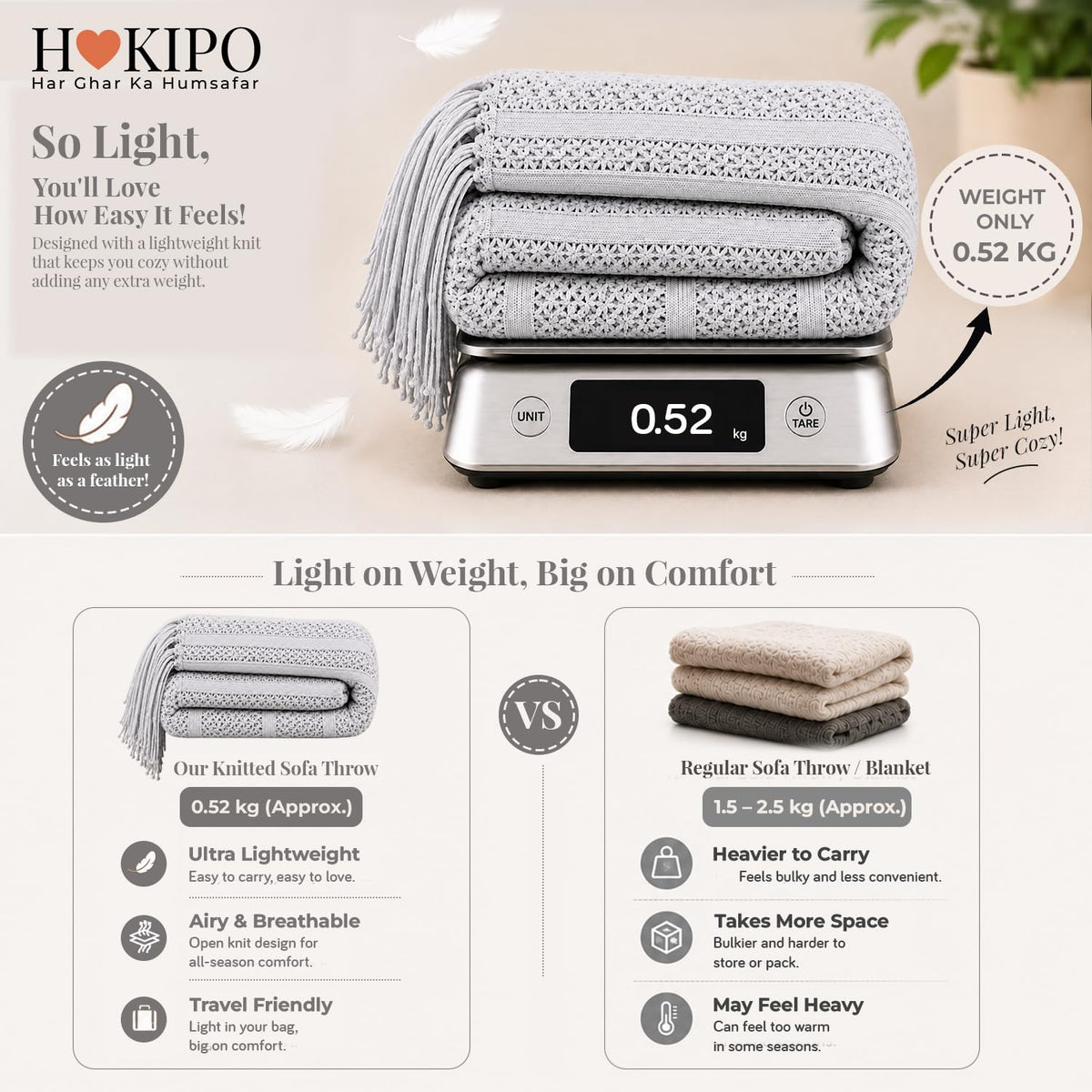 HOKIPO Open Lace Knit Sofa Throw Blanket for Sofa, 50x65 in, Dove Grey - image 4
