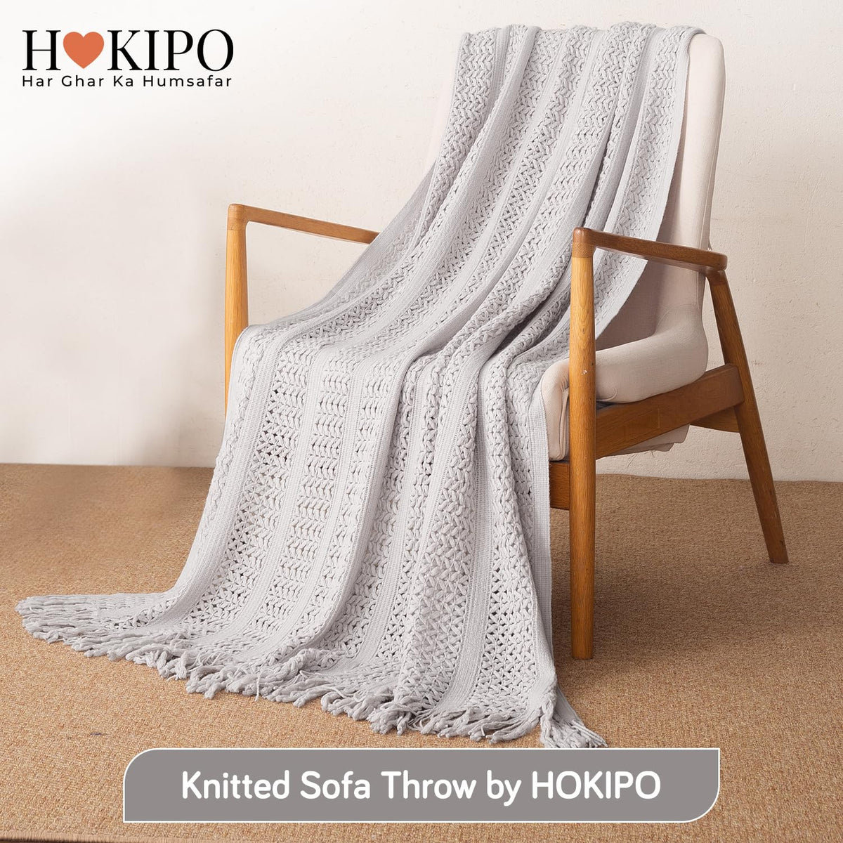 HOKIPO Open Lace Knit Sofa Throw Blanket for Sofa, 50x65 in, Dove Grey - image 6