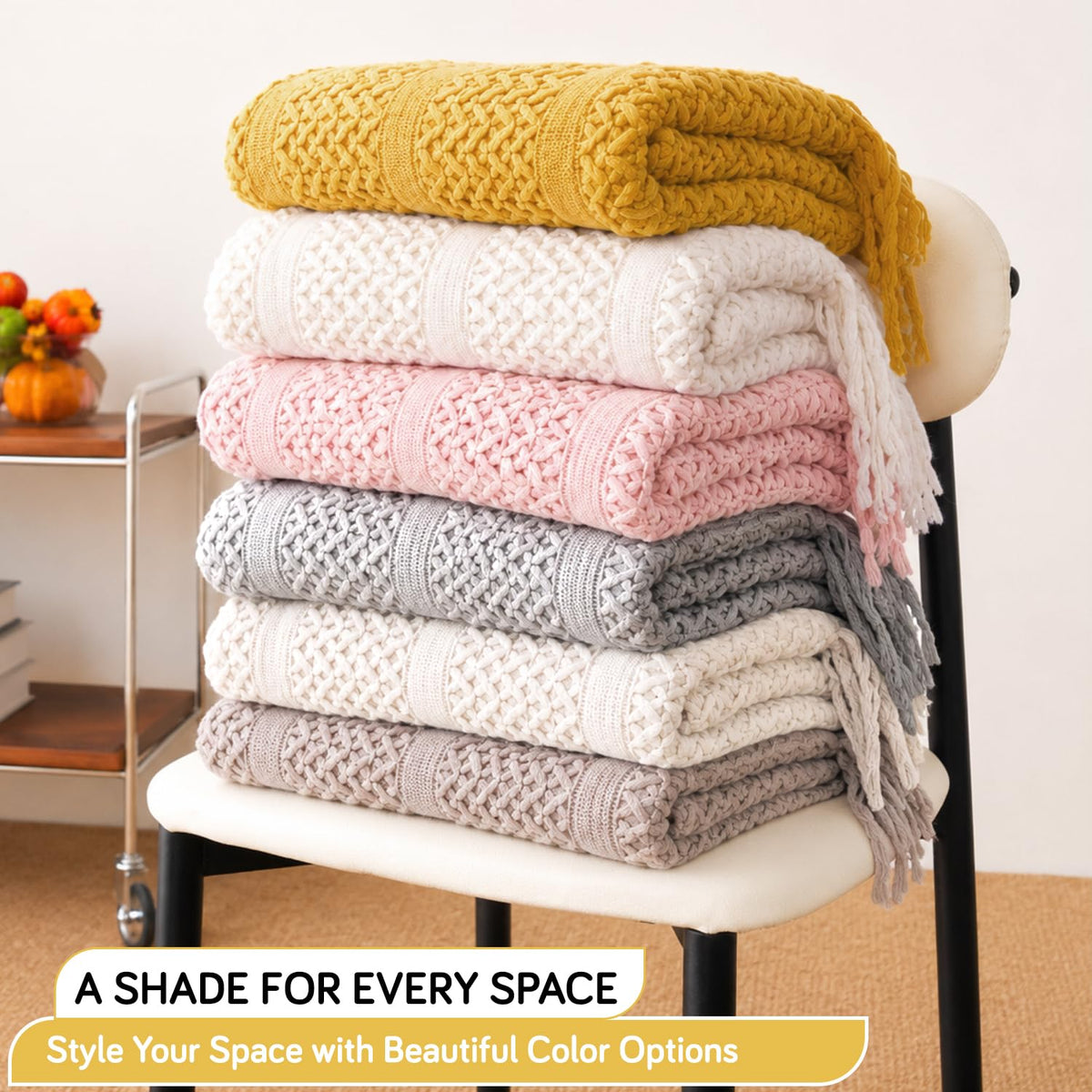 HOKIPO Open Lace Knit Sofa Throw Blanket for Sofa, 50x65 in, Amber Yellow - image 5