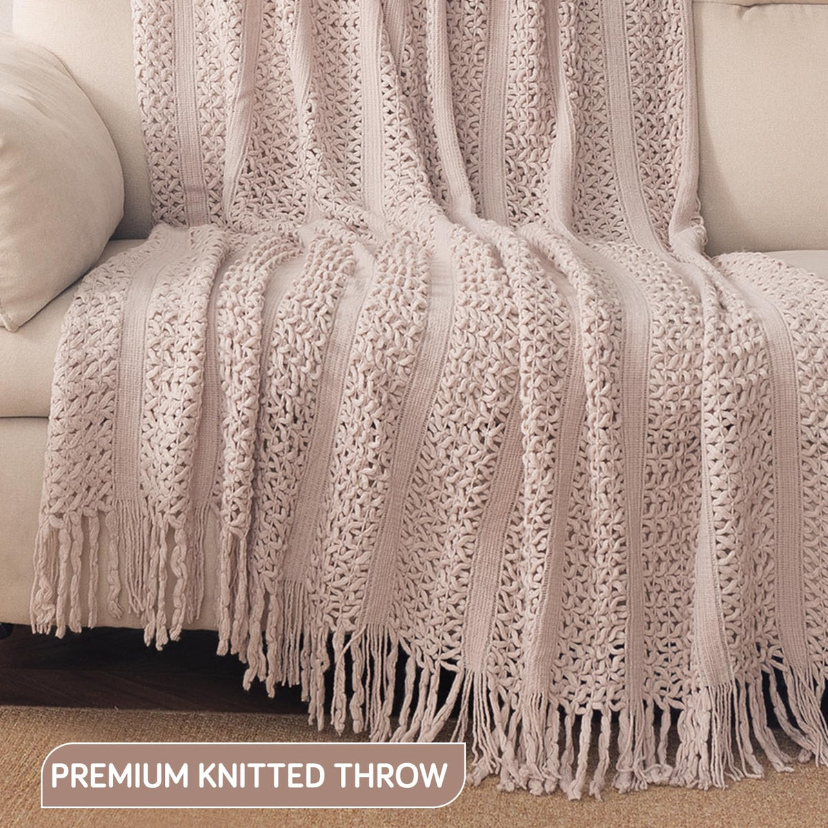 HOKIPO Open Lace Knit Sofa Throw Blanket for Sofa, 50x65 in, Truffle Brown - image 2