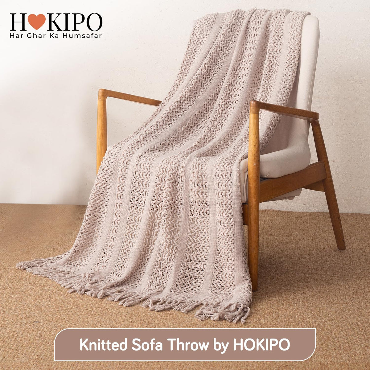 HOKIPO Open Lace Knit Sofa Throw Blanket for Sofa, 50x65 in, Truffle Brown - image 6