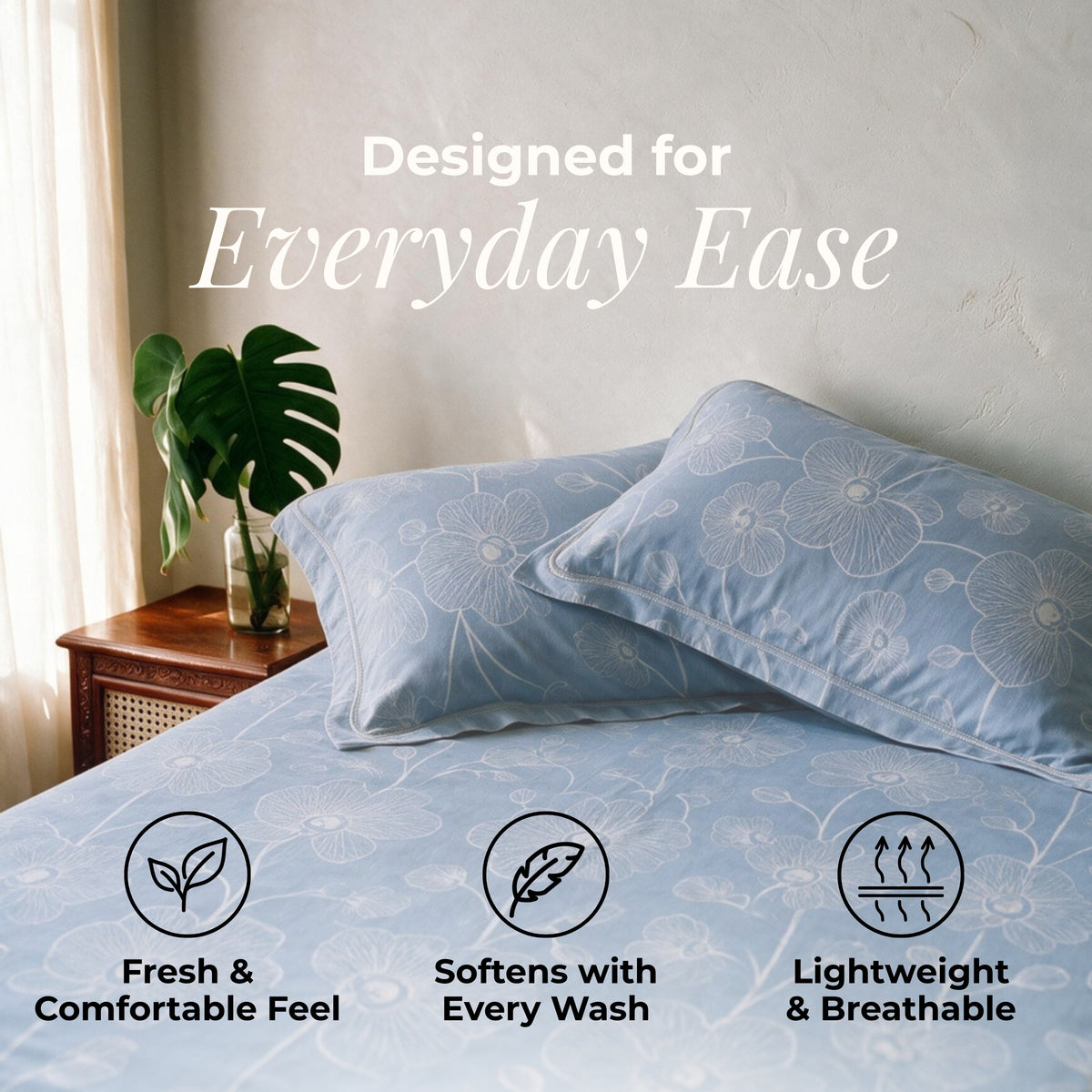 HOKIPO Line Art 180 TC Cotton Percale Flat Bedsheet, King Size, Powder Blue - image 3