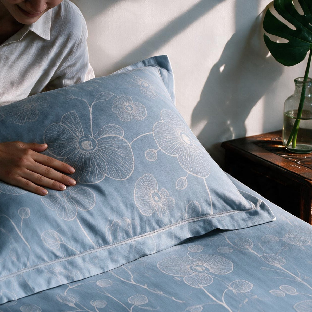 HOKIPO Line Art 180 TC Cotton Percale Flat Bedsheet, King Size, Powder Blue - image 7