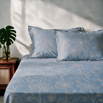 HOKIPO Line Art 180 TC Cotton Percale Flat Bedsheet, King Size, Powder Blue