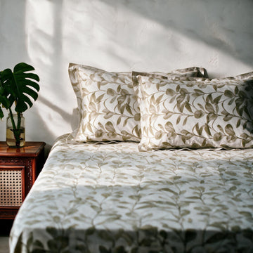 HOKIPO Botanical 180 TC Cotton Percale Flat Bedsheet, King Size, Seaweed