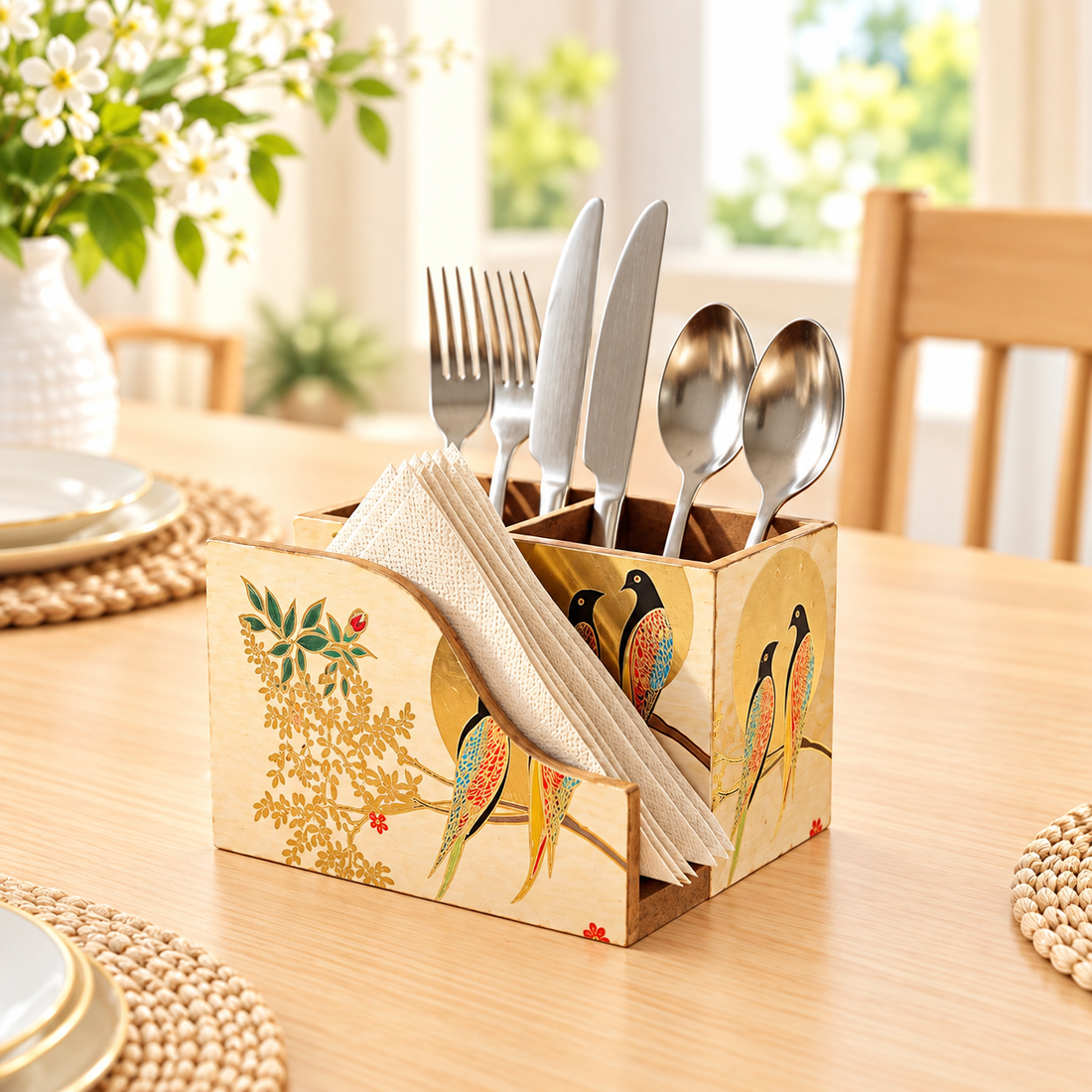 HOKIPO Cutlery Holder with Napkin Stand, Engineered Wood, Sunhere Parinday - image 1