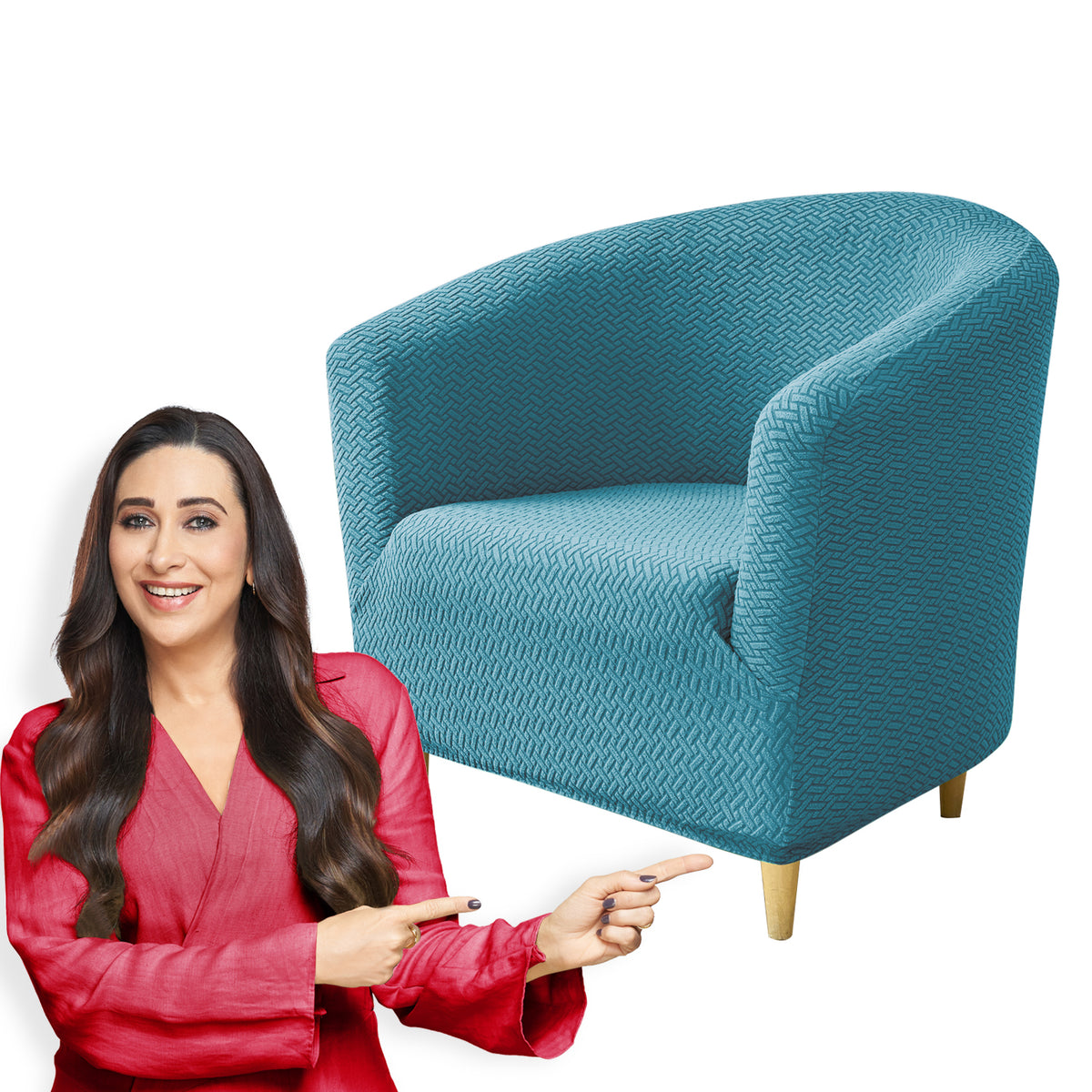 Premium Jacquard Stretchable Tub Chair Cover Slipcover, Turquoise