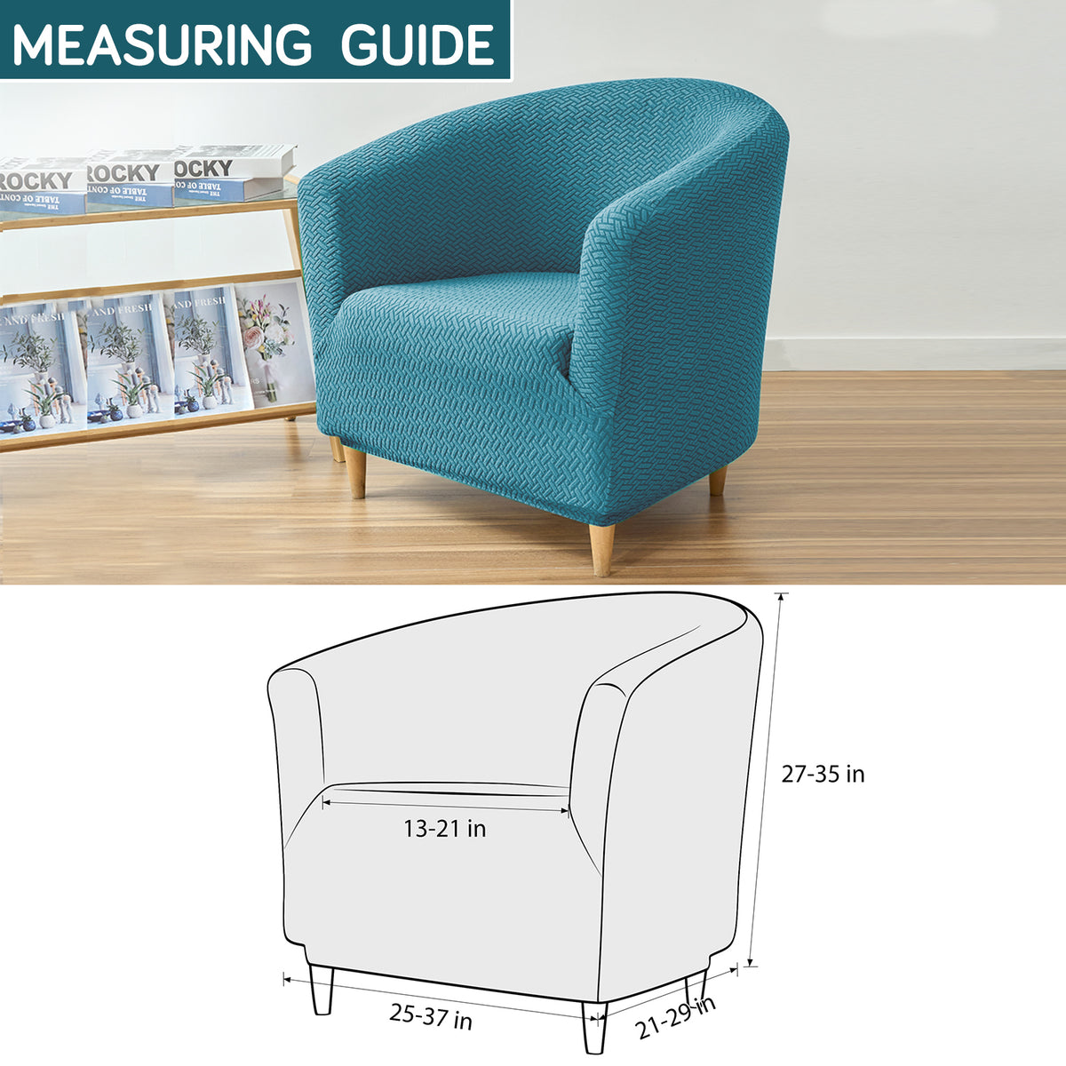 Premium Jacquard Stretchable Tub Chair Cover Slipcover, Turquoise