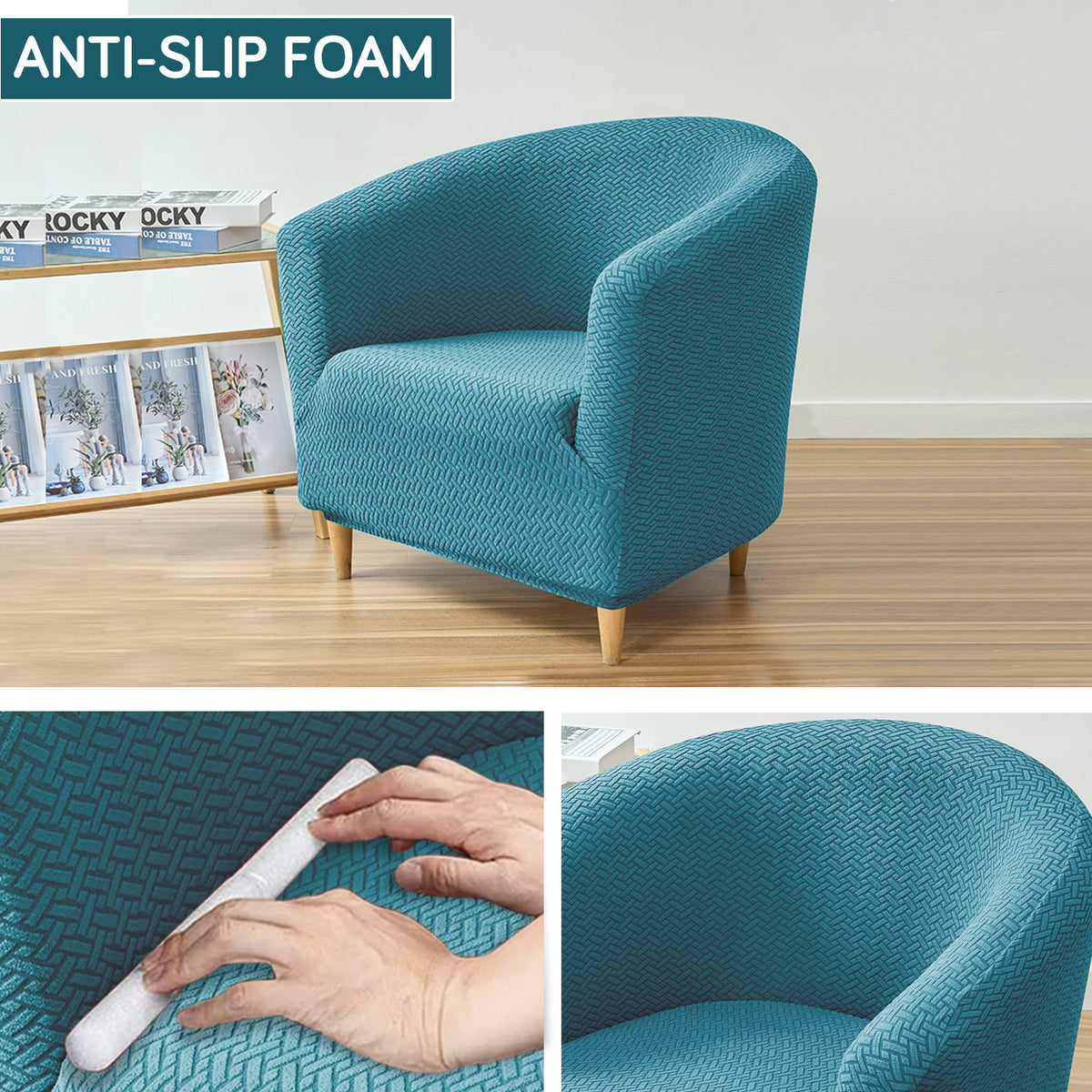 Premium Jacquard Stretchable Tub Chair Cover Slipcover, Turquoise