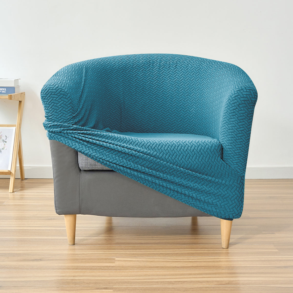 Premium Jacquard Stretchable Tub Chair Cover Slipcover, Turquoise