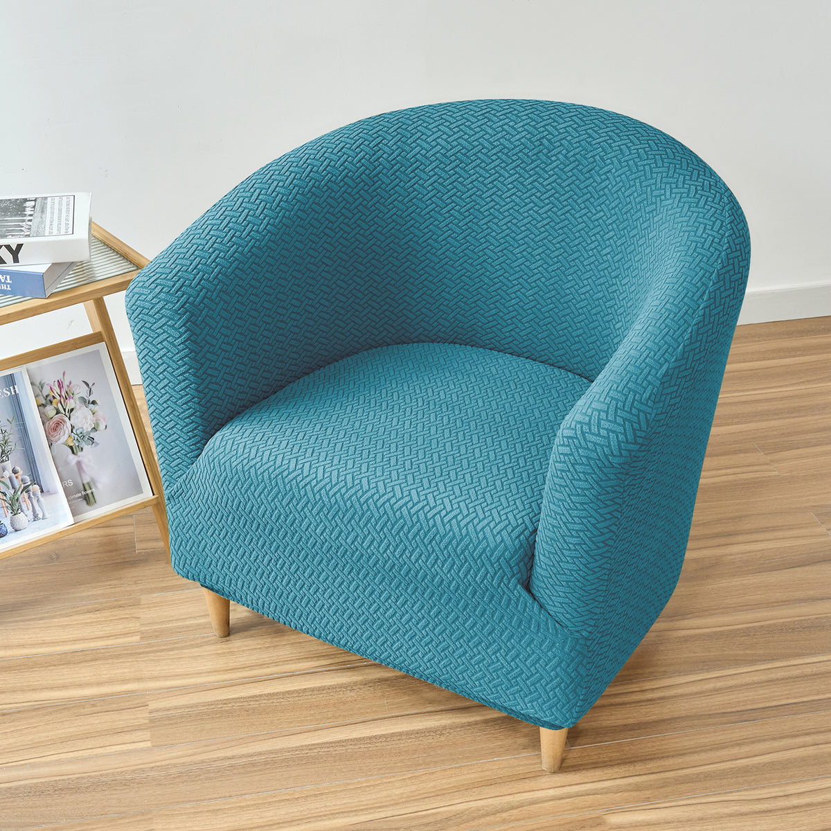 Premium Jacquard Stretchable Tub Chair Cover Slipcover, Turquoise