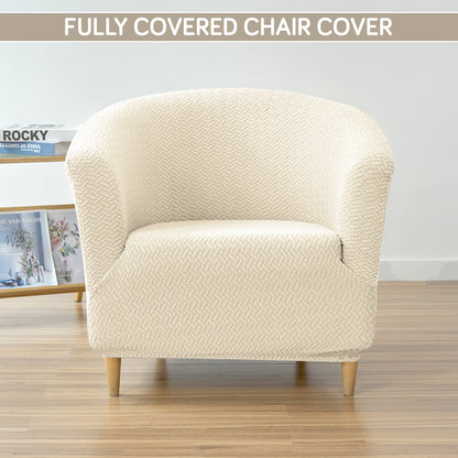 Premium Jacquard Stretchable Tub Chair Cover Slipcover, Beige