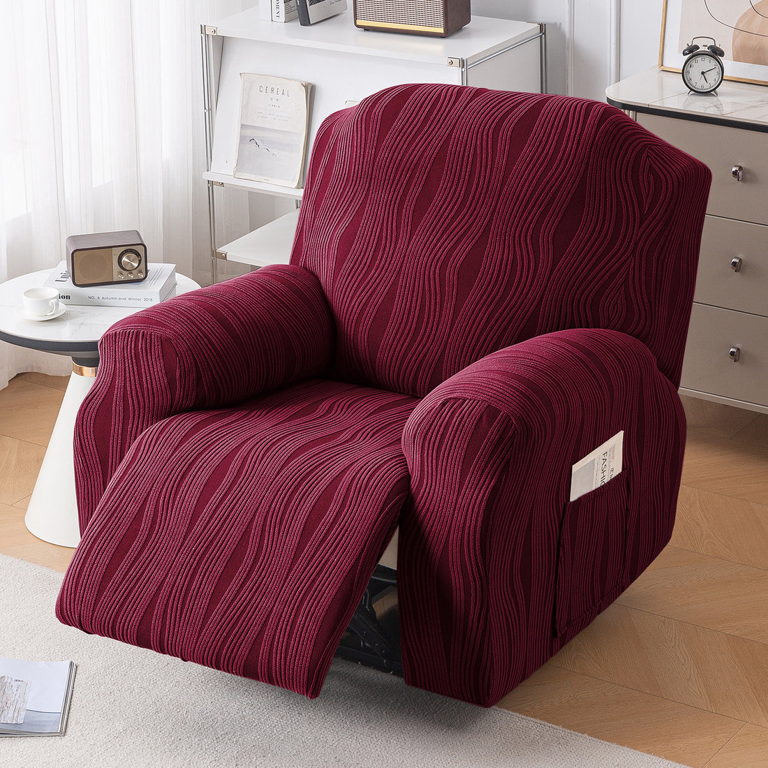 Nestiva Series Premium Knitting Jacquard Recliner Sofa Cover for 1 Seater - Burgundy