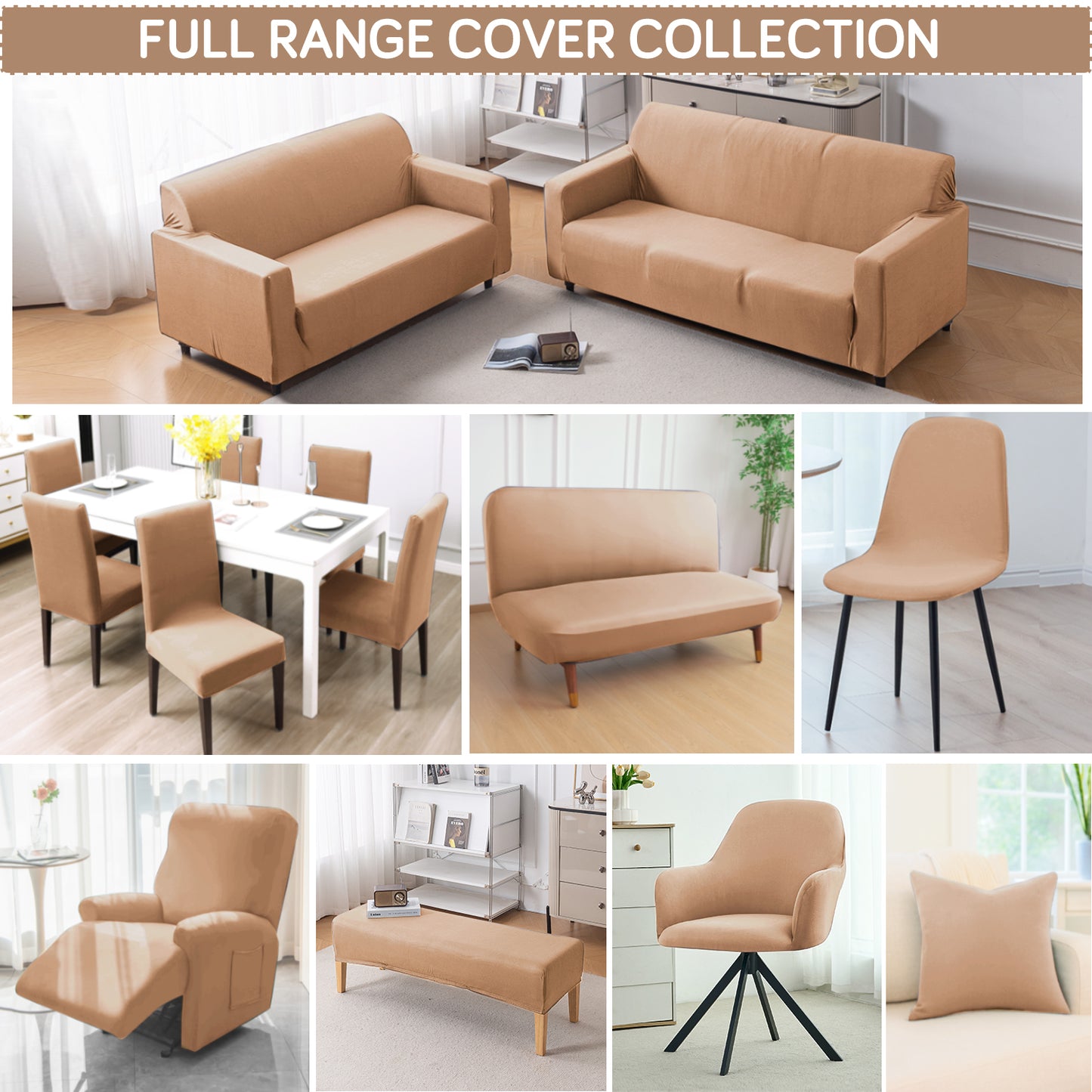 SereneSolids Stretchable Elastic Armless Sofa Cover – 140 GSM, Futon Slipcover, Easy Fit, Camel