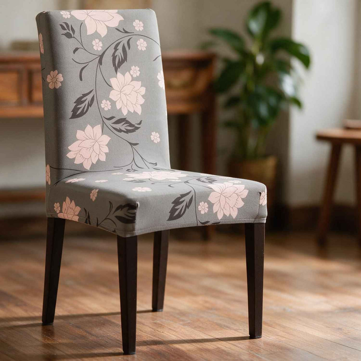 Elastic Stretchable Dining Chair Cover, Grey Dahlia
