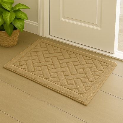 Front Door Inside and Outside Dirt Trapper Mat Polypropylene Fiber Anti-Slip Rubber Back Machine Washable Mat, Rectangular - 45 x 70 cm, Light Brown