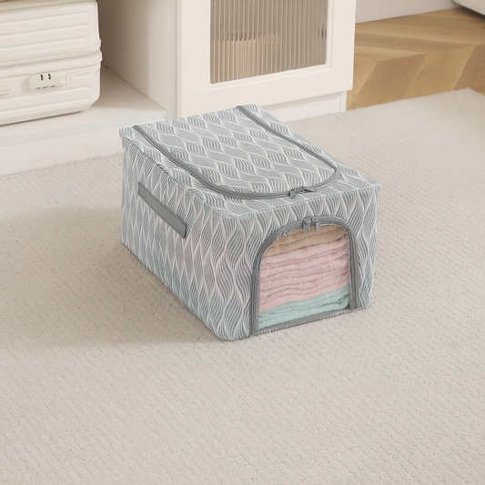 Sturdy, Stackable and Moisture Resistant Non-Woven Cloth Organiser for Storage, Grey Leaves