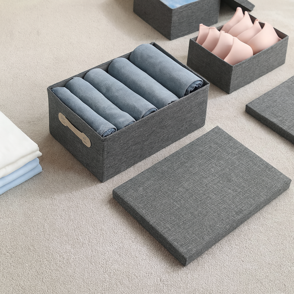 Organisers Storage Box with Lid, Grey, Pack of 2