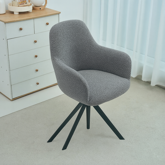 Premium Jacquard Fully Covered Cover for Swivel Dining Chair with Arms, Grey