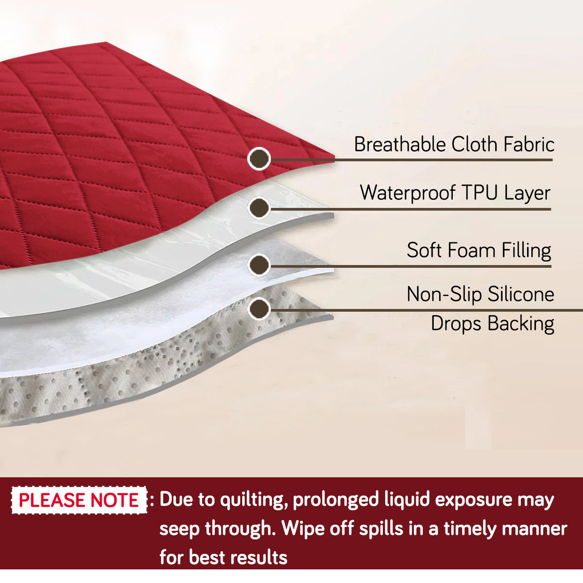 Quilted Waterproof Sofa Seat Mat for 1/2/3 Seater Sofa with 2 Armrest Covers with Pockets, Red