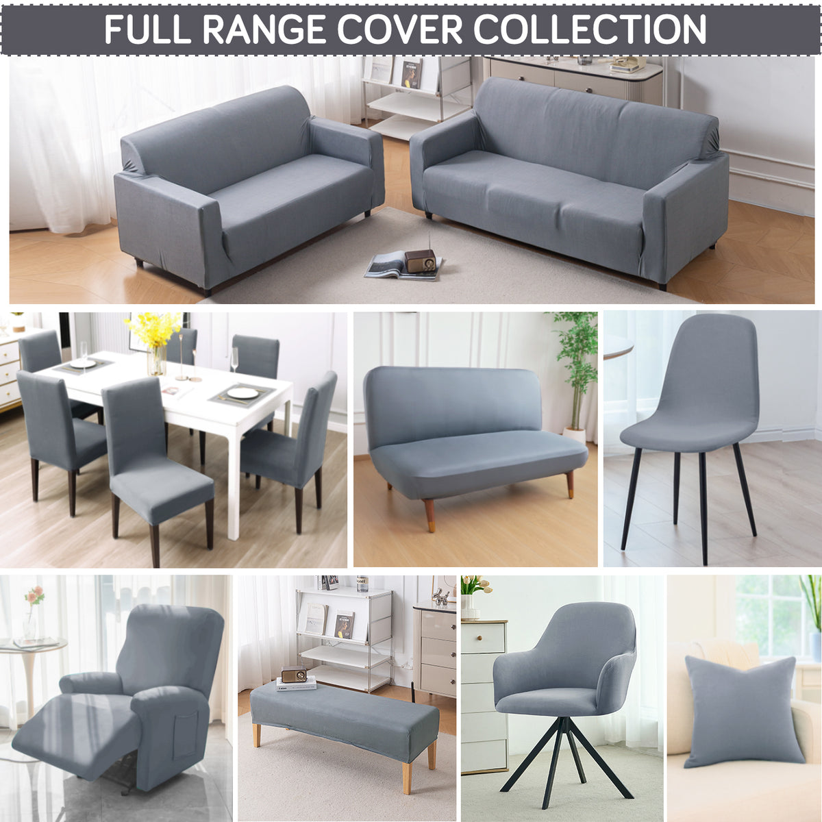 SereneSolids Stretchable Elastic Armless Sofa Cover – 140 GSM, Futon Slipcover, Easy Fit, Smokey Grey