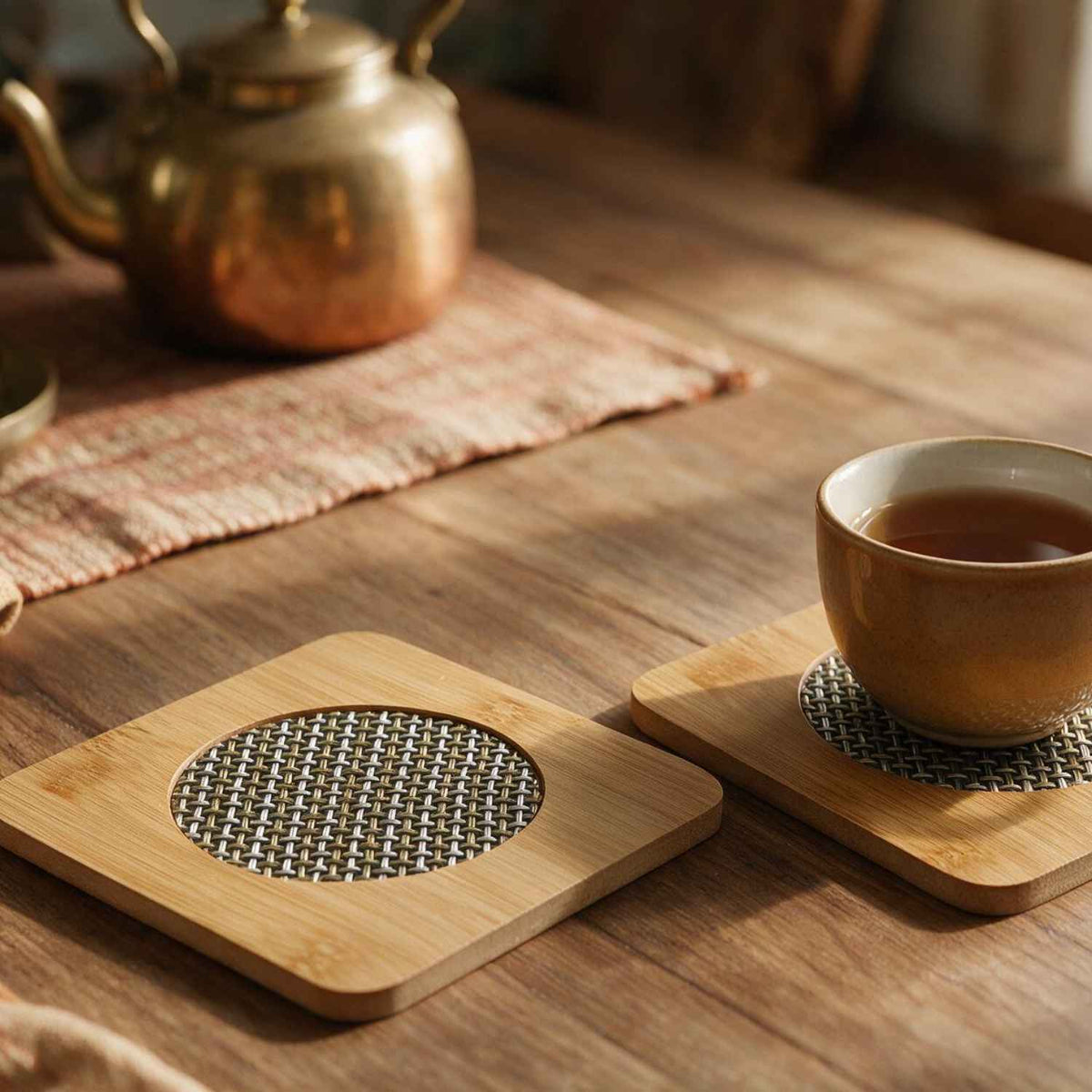 Eco-Friendly Bamboo Wooden Coasters for Dining Table Heat Pad for Kitchen - Pack of 2/4/6