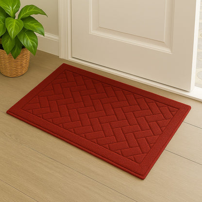 Polypropylene Fiber Rectangular Dirt Trapper Anti-Slip Rubber Back Machine Washable Mat - 45 x 70 cm, Large, RED