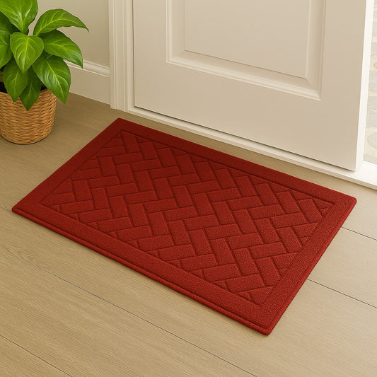 Polypropylene Fiber Rectangular Dirt Trapper Anti-Slip Rubber Back Machine Washable Mat - 45 x 70 cm, Large, RED