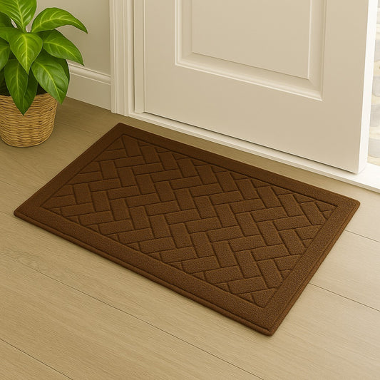 Front Door Inside and Outside Dirt Trapper Mat Polypropylene Fiber Anti-Slip Rubber Back Machine Washable Mat, Rectangular - 45 x 70 cm, Brown