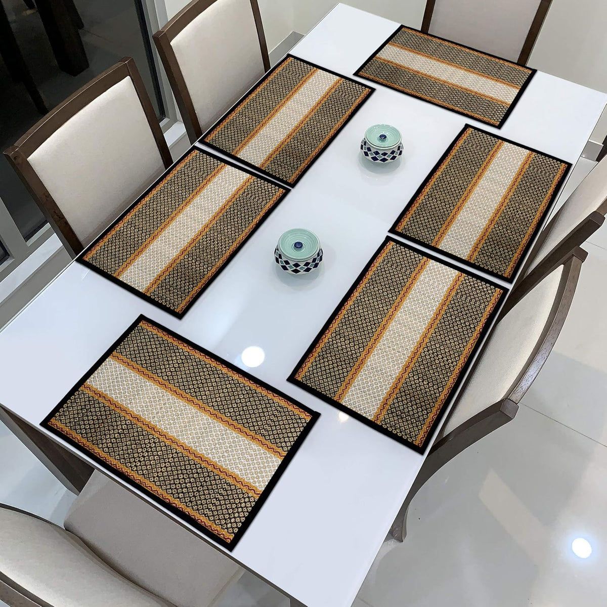 Handmade Madurkathi River Grass Dining Table Mats, Black