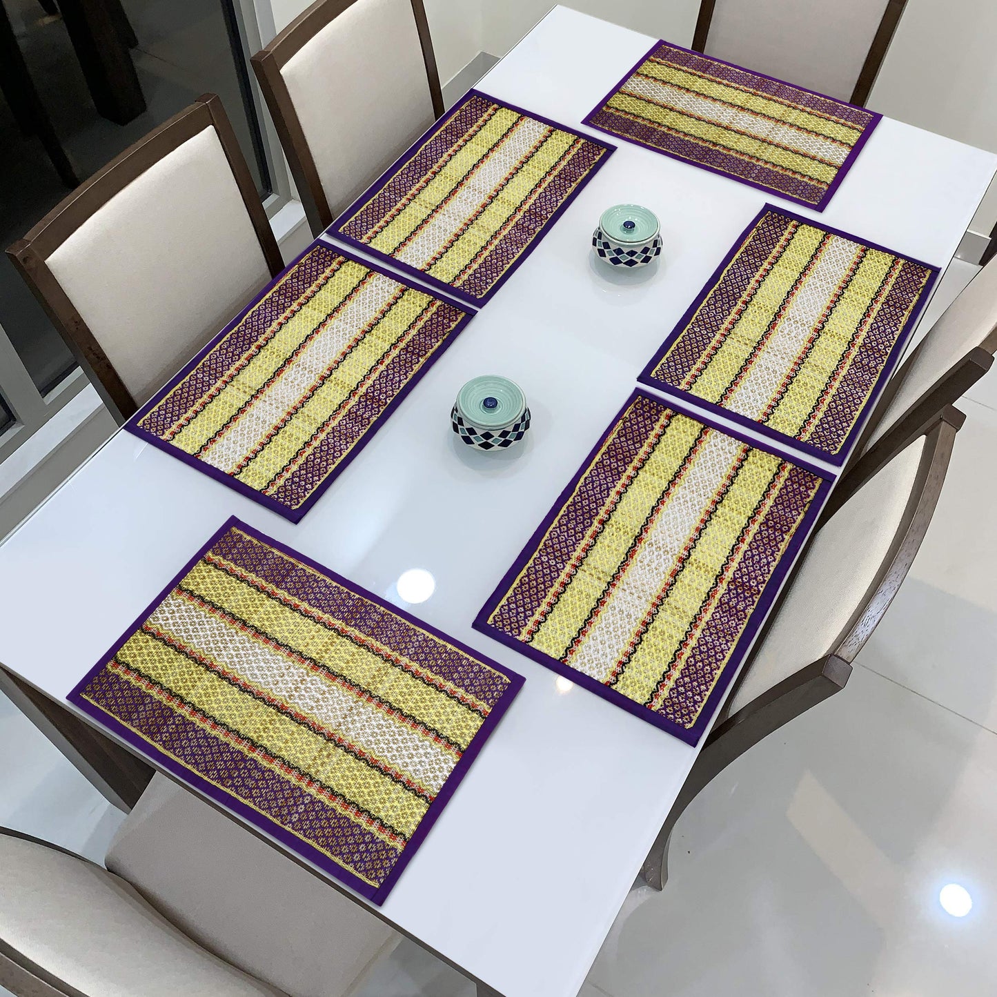 Handmade Madurkathi River Grass Dining Table Mats, Purple