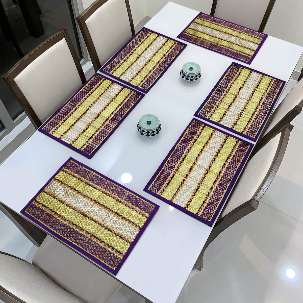 Handmade Madurkathi River Grass Dining Table Mats, Purple