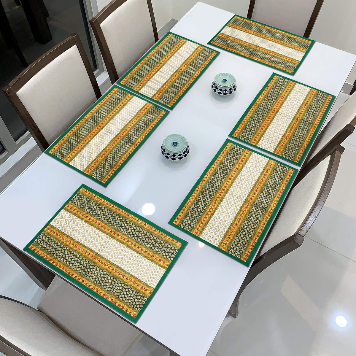 Handmade Madurkathi River Grass Dining Table Mats, Green