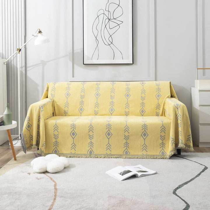 Thick, Soft and Pet Friendly Chenille Sofa Cover Throw, Yellow Aztec