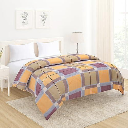 AC Comforter and Bedding Set for Double Bed, Apricot Orange Checks - HOKIPO | Har Ghar ka Humsafar