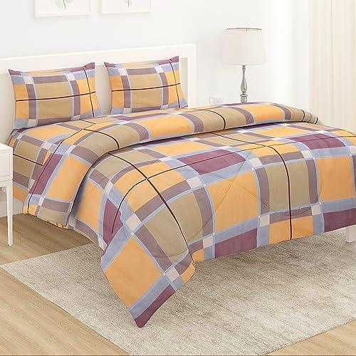 AC Bedsheet for Double Bed, Apricot Orange Checks - HOKIPO | Har Ghar ka Humsafar