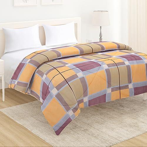 AC Bedsheet for Double Bed, Apricot Orange Checks - HOKIPO | Har Ghar ka Humsafar