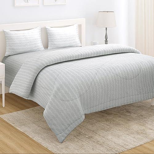 AC Comforter and Bedding Set for Double Bed, Cloud Grey Zig Zag - HOKIPO | Har Ghar ka Humsafar