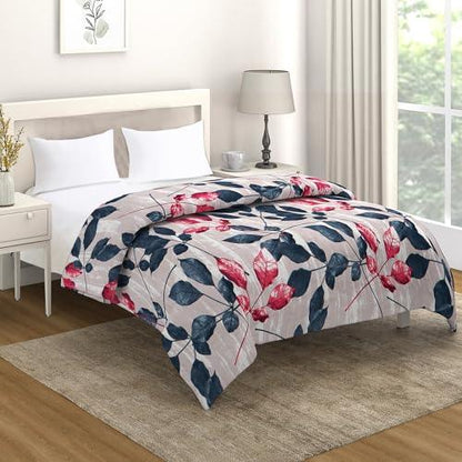 AC Comforter and Bedding Set for Double Bed, Dusty Pink Leaves - HOKIPO | Har Ghar ka Humsafar