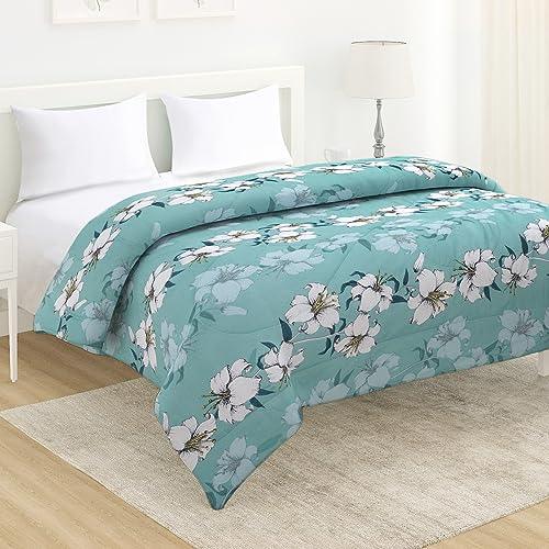 AC Comforter and Bedding Set for Double Bed, Hibiscus Floral Turquoise - HOKIPO | Har Ghar ka Humsafar