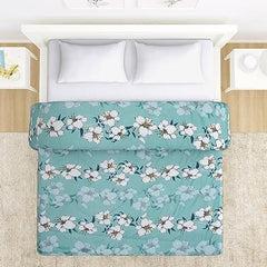 AC Comforter and Bedding Set for Double Bed, Hibiscus Floral Turquoise - HOKIPO | Har Ghar ka Humsafar