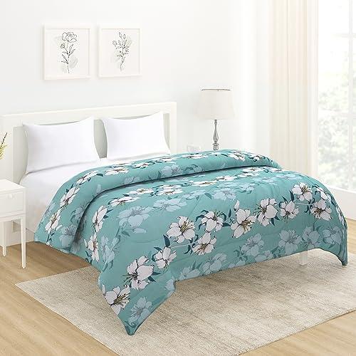 AC Comforter and Bedding Set for Double Bed, Hibiscus Floral Turquoise - HOKIPO | Har Ghar ka Humsafar