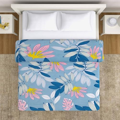 AC Comforter and Bedding Set for Double Bed, Sky Blue Tropical leaves - HOKIPO | Har Ghar ka Humsafar