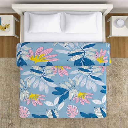 AC Comforter and Bedding Set for Double Bed, Sky Blue Tropical leaves - HOKIPO | Har Ghar ka Humsafar