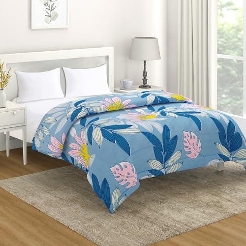 AC Comforter and Bedding Set for Double Bed, Sky Blue Tropical leaves - HOKIPO | Har Ghar ka Humsafar