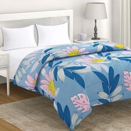 AC Comforter and Bedding Set for Double Bed, Sky Blue Tropical leaves - HOKIPO | Har Ghar ka Humsafar