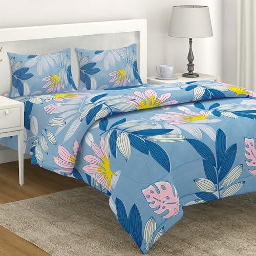 AC Comforter and Bedding Set for Double Bed, Sky Blue Tropical leaves - HOKIPO | Har Ghar ka Humsafar