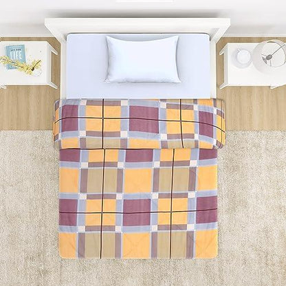 AC Comforter and Bedding Set for Single Bed, Apricot Orange Checks - HOKIPO | Har Ghar ka Humsafar