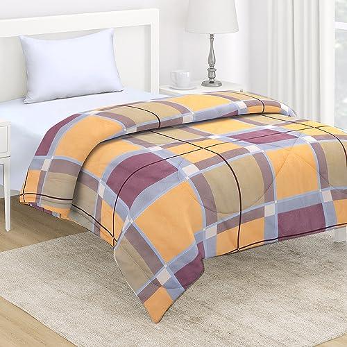 AC Comforter and Bedding Set for Single Bed, Apricot Orange Checks - HOKIPO | Har Ghar ka Humsafar