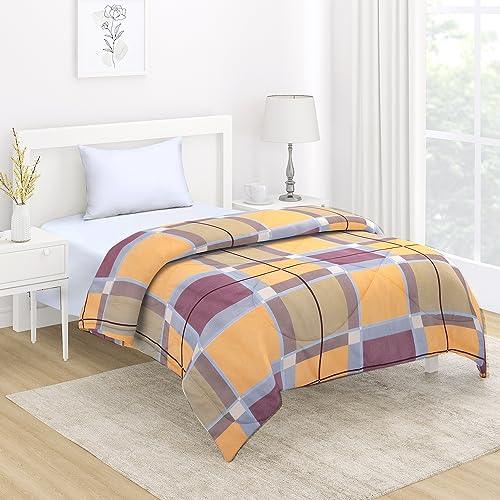 AC Comforter and Bedding Set for Single Bed, Apricot Orange Checks - HOKIPO | Har Ghar ka Humsafar